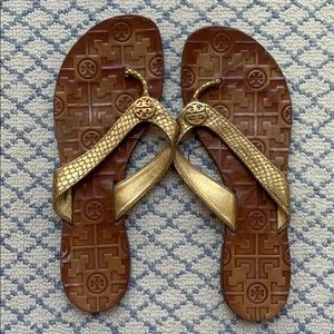 Gold Leather Tory Burch Flip Flop (Size 8)